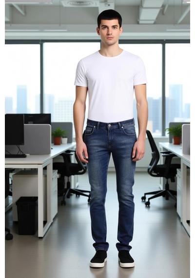 Ersefa Erkek Açık Comfort Denim Dar Paça Pantolon Fonksiyonel Dayanıklı Koyu Lacivert