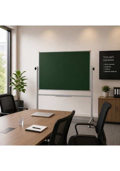 Emaye Yüzey 360 Dönerli Mobil Yazı Tahtası 90x120cm Yeşil