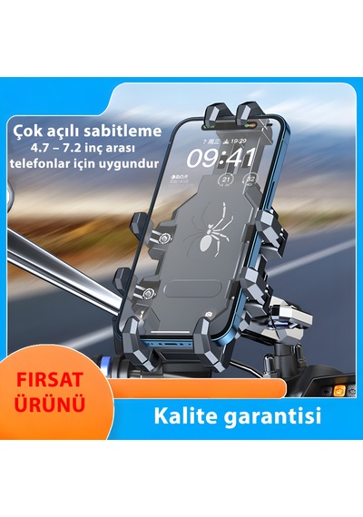 H08 Bisiklet Telefon Tutucu | Gidon Bağlantılı, Titreşim Emici, 4.7–7.2 İnç Uyumlu, CNC Alüminyum Gövde