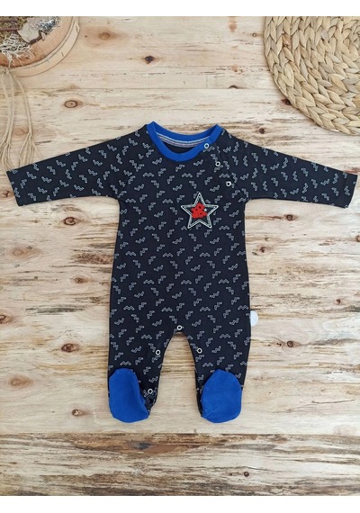 Veraura Lifestyle 0-3 3-6 6-9 Ay Star Baby Baskılı Çıt Çıt Kapama Erkek Bebek Tulum Siyah