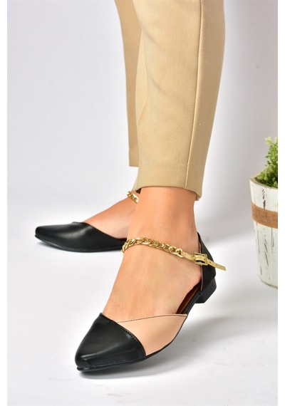 Fox Shoes Siyah/ten Zincir Detaylı Kadın Babet P726054509 Siyah