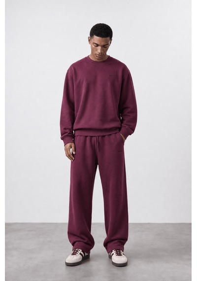 Erkek Respire Basic Oversize Sweatshirt Vişne Bordo