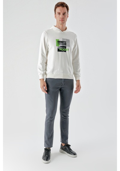 Morven Erkek Beyaz Trend Kapüşonlu Sweat-shirt Beyaz
