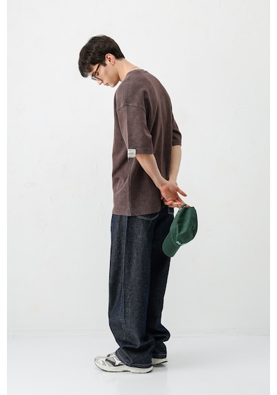 Vamos Oversize Baskılı Tişört V70-143 Kahve