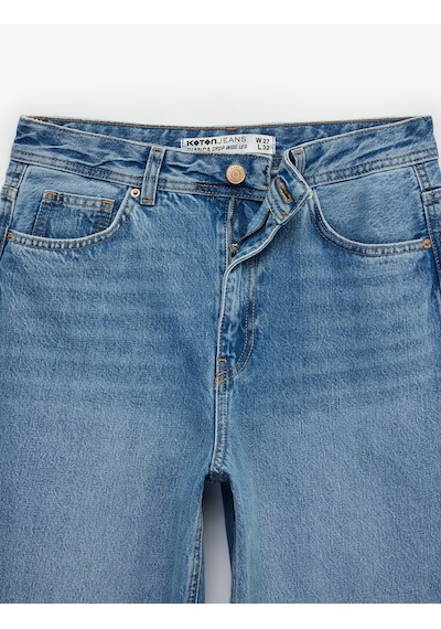 Koton Kısa Geniş Paça Pamuklu Regular Fit Denim Pantolon - Crop Wide Leg Jeans Açık İndigo 6sal40062md Açık İndigo