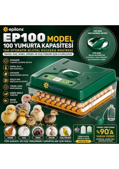Ep100 Kuluçka Makinesi Yeni Nesil Suluk Üstten Havalandırma Sistemli Tavuk Kaz Hindi Ve Kuş Türleri İçin Lisiny