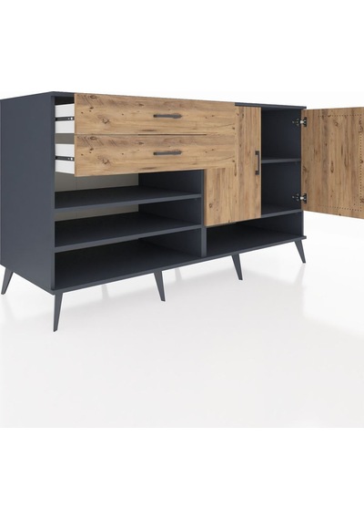 Kronos Konsol 4 Raflı 2 Çekmeceli 2 Kapaklı 176x59x99 Antrasit-ça Antrasit-çam