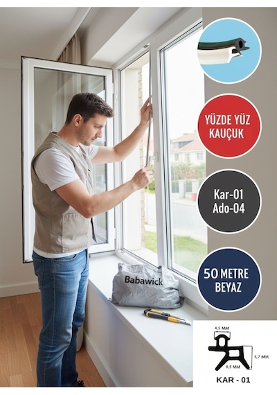 Saf Kauçuk Kar-01/ado-04 Kapı Pencere Fitili 50 Metre Beyaz Tamirat Contası Kaliteli Ve Uzun Ömürlü Diğer
