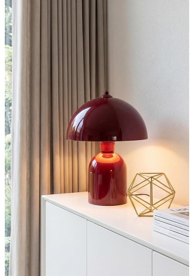 Luna Abajur, Bohem Masa Lambası Ve Salon Oturma Odası Aydınlatması - Bordo - 25 Cm Modern Dekoratif Masa Lambas