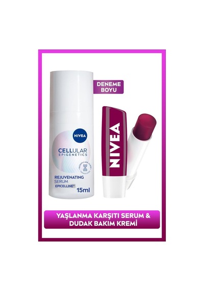 NIVEA Böğürtlen Renkli Dudak Kremi + Cellular Epigenetics Rejuvenating Cilt Serumu 15 ML