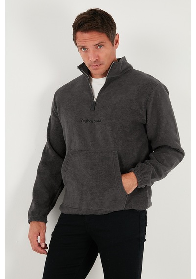 Buratti Regular Fit Yarım Fermuarlı Dik Yaka Yumuşak Dokulu Erkek Sweat 59060661 Antrasit