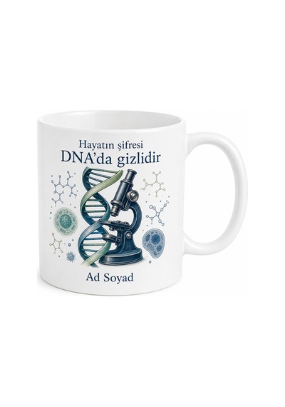 Biyologlara Özel Dna Sarmalı Ve Mikroskop Temalı Kupa Bardak Hediye Beyaz / Çok Renkli