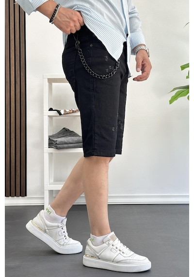 Erkek Slim Fit Likralı Kot Şort Siyah Edw166-siyah Siyah