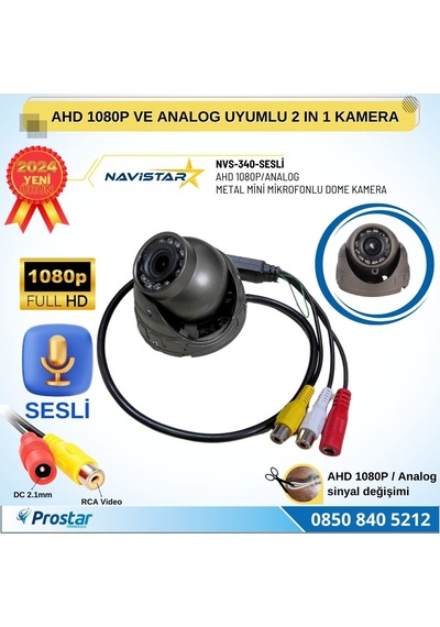 Mikrofonlu Ahd 1080p Ve Analog Pal Dönüşümlü Gece Görüşlü Mini Metal Dome Araç Kamerası