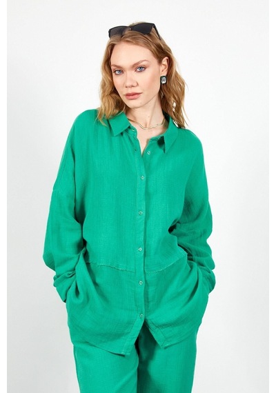 Manche Müslin Uzun Yıkamalı Oversize Rahat Kalıp Parçalı Kadın Düz Basic Gömlek Benetton Mks166905-01 Manche Müslin Uzun Yıkamalı Oversize Rahat Kalıp Parçalı Kadın Düz Basic Gömlek Benetton Mks166905-01