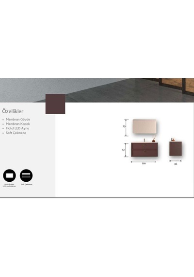 Evros Cherry 100 Cm Banyo Dolabı Bordo