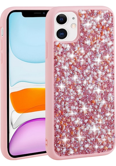 More Tr Apple Uyumlu iPhone 12 Uyumlu Parlak Taşlı Tasarım Mtr Linea Kılıf-pembe