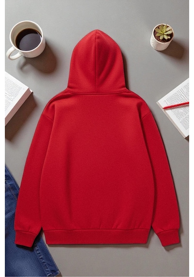 Uyguntarz Unisex Nyc Tasarım Baskılı Kapüşonlu Sweatshirt Kırmızı