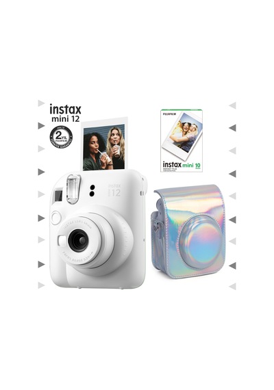 Fujifilm Instax Mini 12 Fotoğraf Makinesi + 10'lu Film + Parlak Kılıf Seti Beyaz