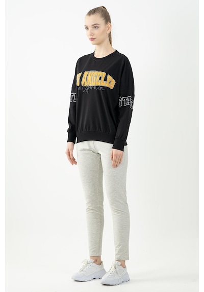Maraton Sportswear Oversize Kadın Bisiklet Yaka Uzun Kol Basic Siyah Sweatshirt 22168-siyah Siyah