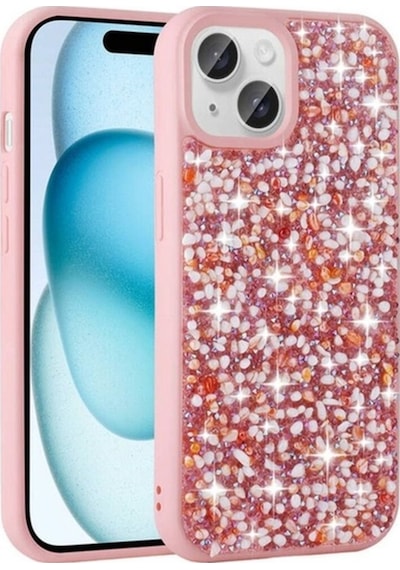 Apple Uyumlu iPhone 15 Kılıf Parlak Taşlı Tasarım Zore Linea Kapak Pembe