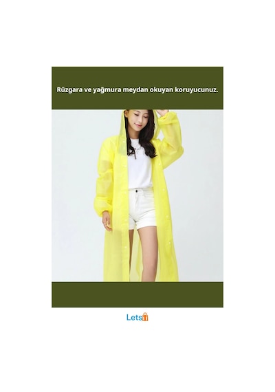 Letsii Kalın Yağmurluk Büyük Boy Su Geçirmez Unisex Sarı Beyaz Gül Kurusu Çok Renkli