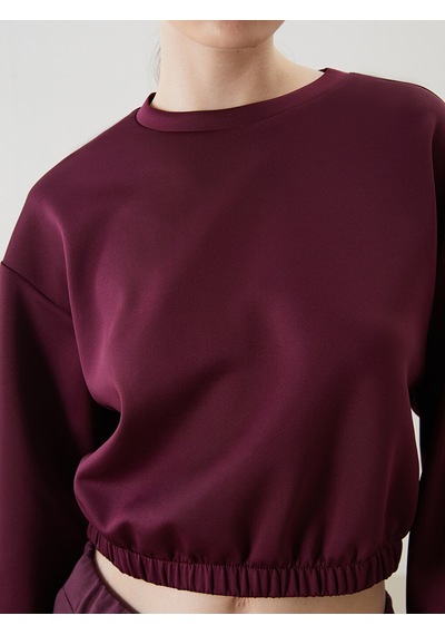 Lcw Eco Bordo Bisiklet Yaka Crop Kadın Sweatshirt