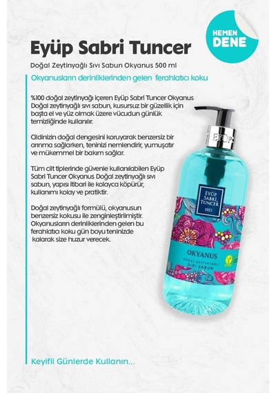 Eyüp Sabri Tuncer Doğal Zeytinyağlı Sıvı Sabun Okyanus 500 Ml
