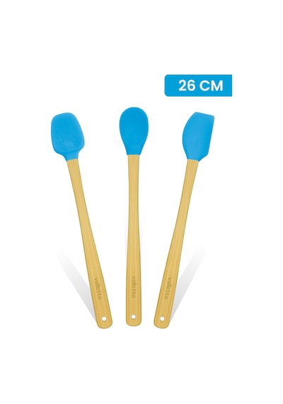 Valletta Indigo 3'lü Turkuaz Bambu Silikon Spatula Seti Uzun 26cm