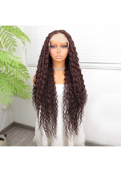 Afro Dalga Kahve Fiber Sentetik Tül Peruk - Zmff-582346 Renkli