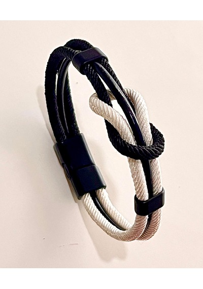 Çift Renkli El Yapımı Taraftar Bilekliği Makrome-%100 Deri Kombin Unisex Bileklik Net 21 Cm Siyah - Beyaz