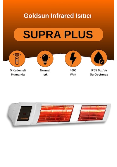 Supra Plus 4000 Watt Gss40p Kumandalı Suya Dayanıklı Elektrikli İnfrared Isıtıcı-beyaz