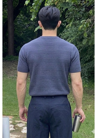 Tarz Cool Fitilli Triko Tişört Erkek Slim Fit Yazlık Premium Basic Üst Lacivert