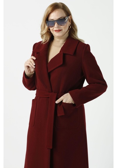 Moda Berray 904 Bordo Mono Yaka Torba Cepli Kaşe Kaban Bordo