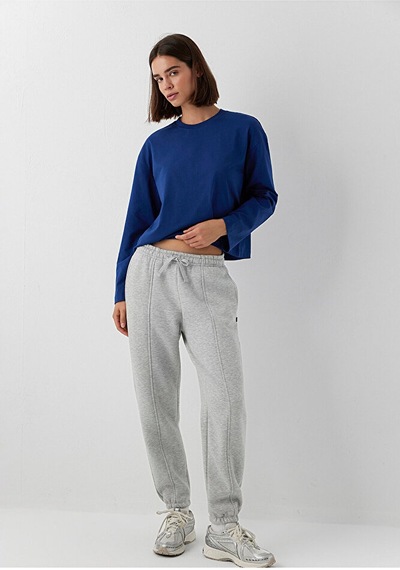 Kadın M1023291-32175 Örme Pantolon Grey Melange Gri Mavi