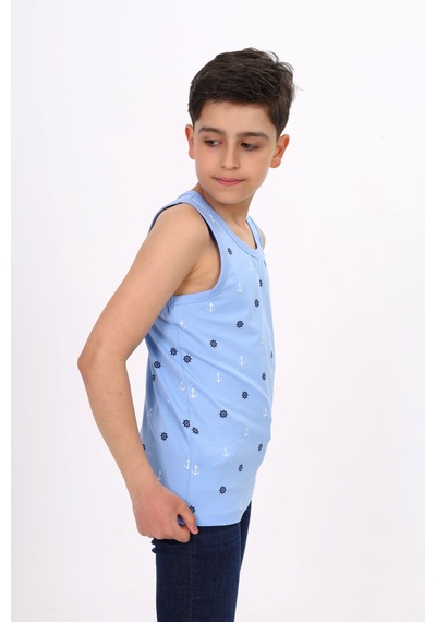 Toontoy Kids Toontoy Erkek Çocuk Baskılı Bisiklet Yaka Basic Atlet Mavi