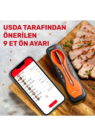 Thermopro Tp970 Şarjlı 182m Kablosuz Alarmlı 1problu Telefon Kontrollü Profesyonel Gıda Termometresi
