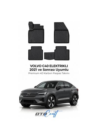 Otocraft Volvo C40 Elektrikli 2021+ Araca Özel 4d Karbon Oto Paspas Havuzlu Tam Set