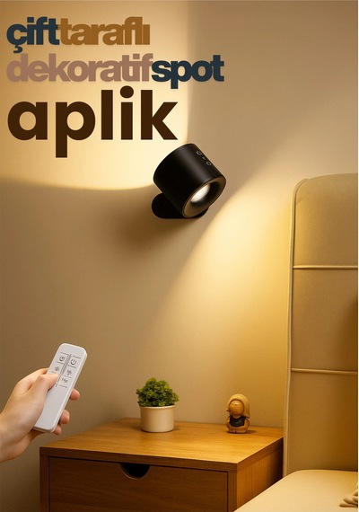 Mıknatıslı Uzaktan Kumandalı Çift Taraflı Duvar Aplik Led Aydınlatma 3 Renk Usb Şarjlı Çok Renkli