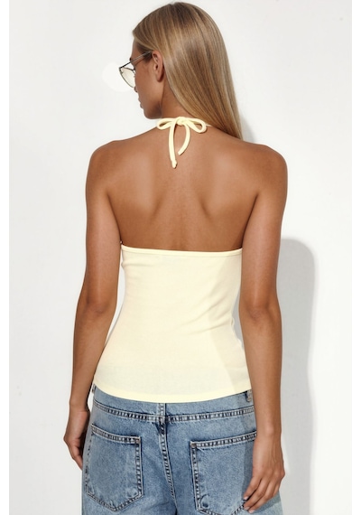 Hiccup Busem Slim Fit Halter Yaka Jarse Bluz Krem Doğal