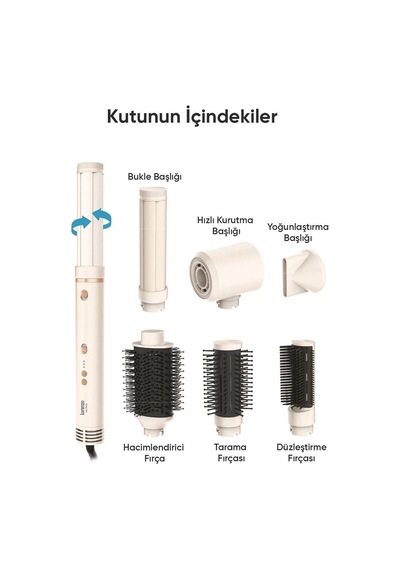 Lorenzo Airpixie 6in1 Saç Şekillendirici Seti Cream Bej