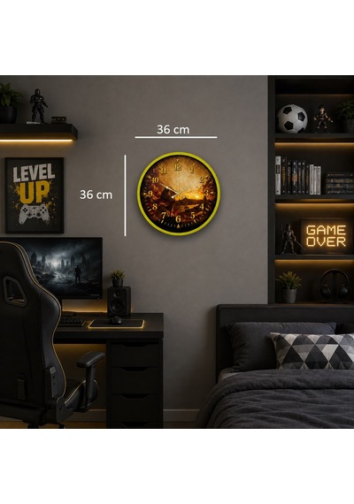 Büro Ev Ofis Dekoru İçin 36cm Sarı Aslanın Gücü Duvar Saati Diğer