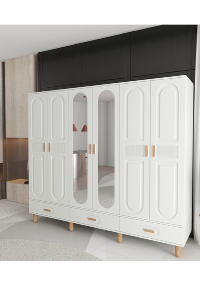 Dova 6 Kapaklı Çekmeceli Gardırop - Tamamı Mdf Beyaz