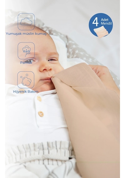 Babyjem Bürümcük Bebek Ağız Ter Mendili 4 Adet Somon