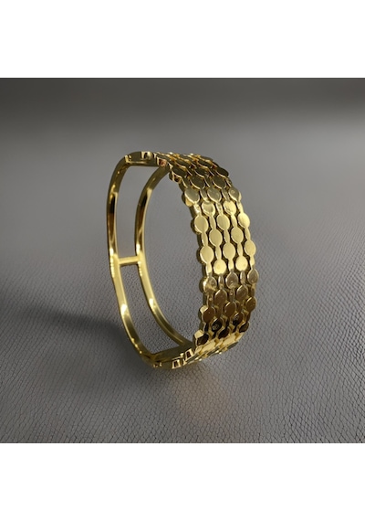 316l Antialerljik Gold Renk Madalyon Desen Şık Ve Parlak Çelik Kadın Bileklik - 1245 Gold