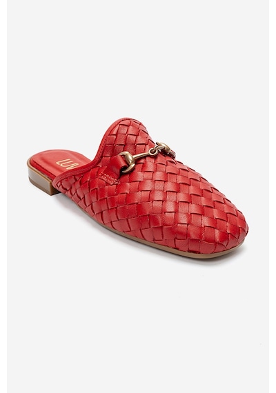 Luvishoes Senıa Kırmızı Örgü Hakiki Deri Tokalı Önü Kapalı Kadın Terlik