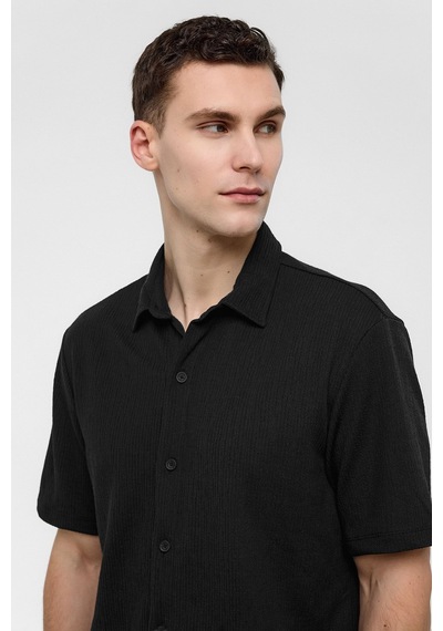 Backandbond Siyah Regular Fit Örme Kısa Kollu Gömlek