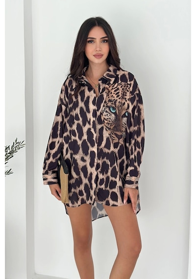 Asprin Fashion Kaplan Desen Tunik Gömlek Leopar