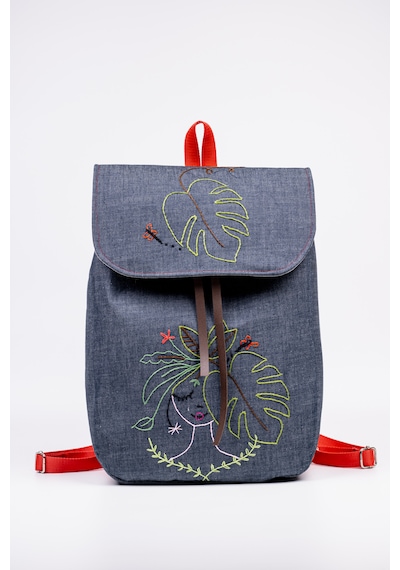 Fabric Craft Bag Sırt Çantası Kot Kumaş Nakışlı Astarlı 38x40 Cm Kot