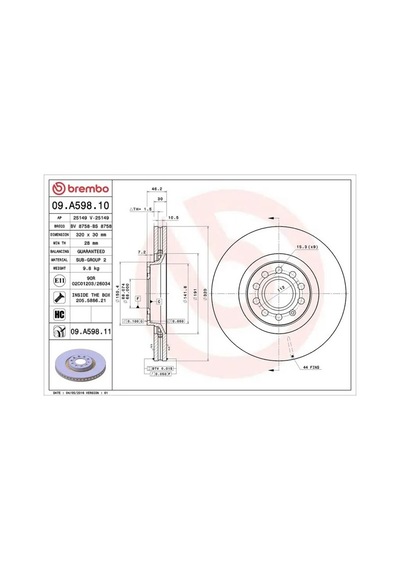 Audi A6 C5 Fren Diski On 1998-2004 Brembo 09a59811 2adettir